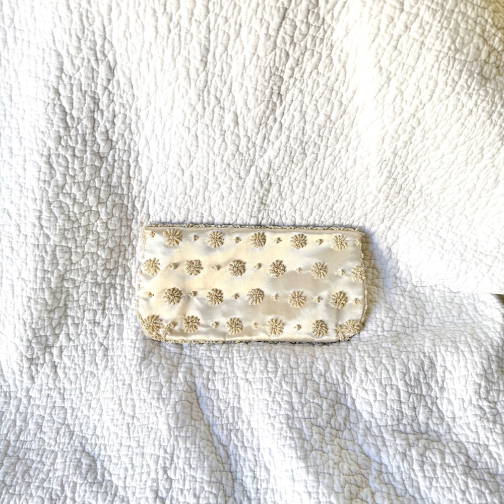 Vintage Beaded Sequin Clutch Bag Purse Ivory Bridal Pearlcore 90s Prom Hong Kong - Picture 2 of 7